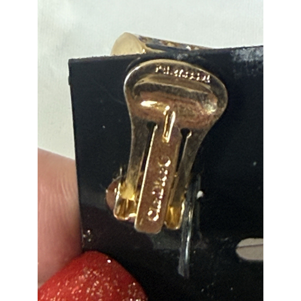 Vintage Christian Dior Gold Tone Black Rhinestone Hoop Clip On Earrings - Picture 5 of 16